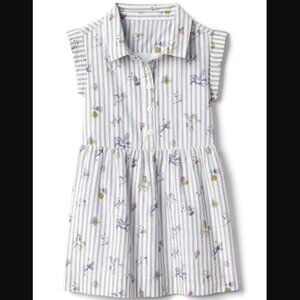 baby Gap White Blue Striped Pinstripe Unicorn Print 100% Cotton Shirt Dress
